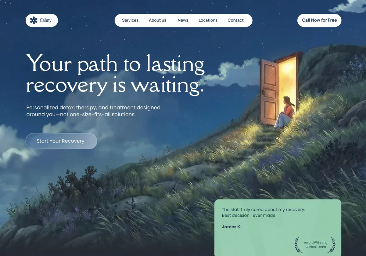 Calmy therapy and recovery center website — GladeForm wellness web design